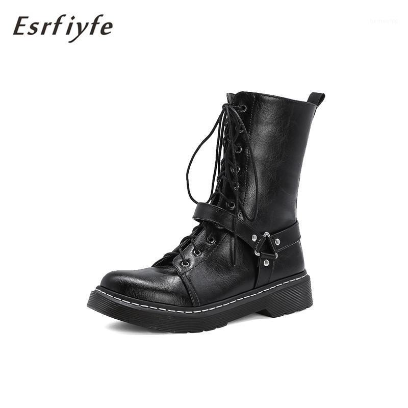 

ESRFIYFE 2020 New Large Size 34-43 Women Ankle Boots Black Autumn Winter Fashion Shoes Women Casual Boots Think Heel Boot1