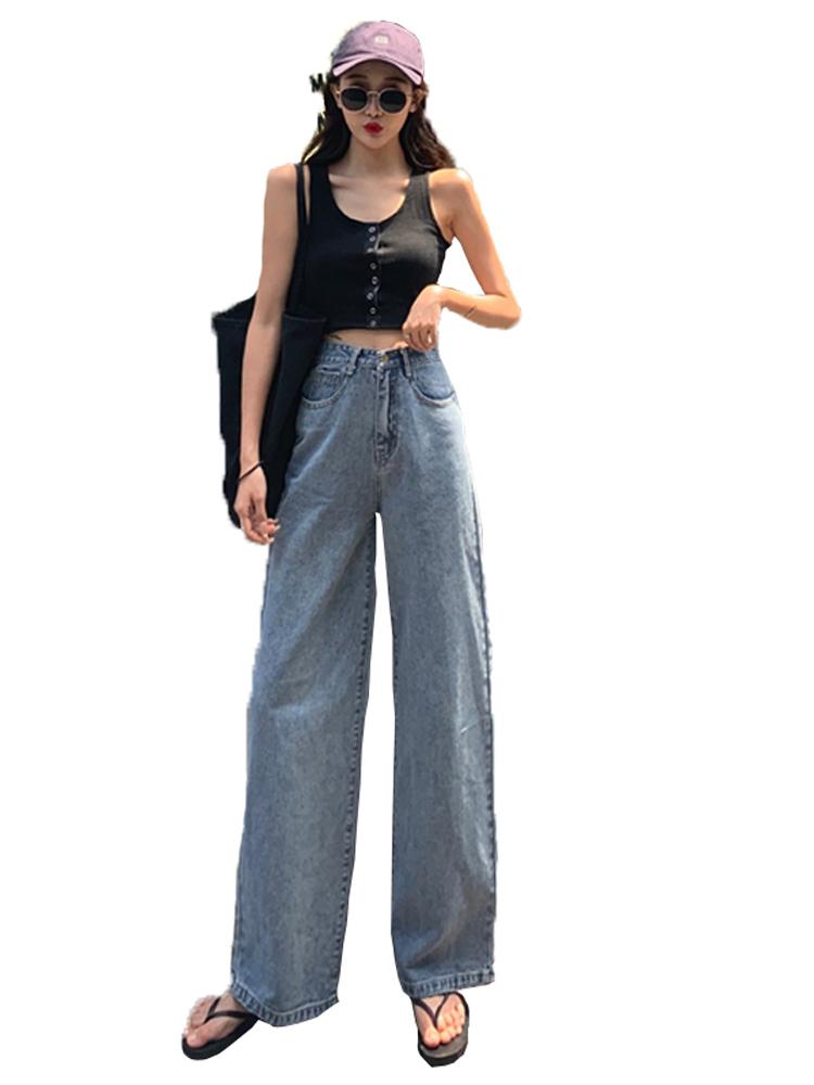 

High waist wide leg pants straight old pants 2020 spring and autumn new loose ins tide mopping jeans women.A0812, Picture color