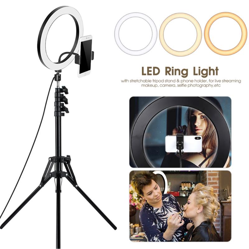 

10inch 26cm Ring Light Dimmable LED Selfie Ring Light Camera Phone Photography Video Makeup Lamp With Tripod Stand Phone Clip