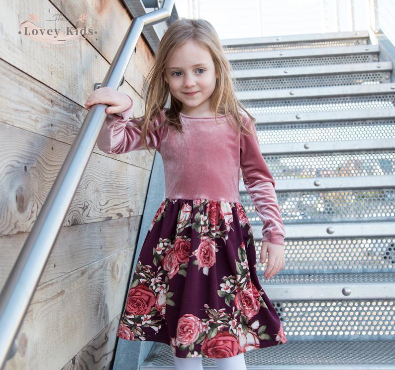 

Baby Girl Dresses 2020 Autumn Newborn Velvet Sweet Floral Long Sleeve Fashion Princess Dress Children 1-6T Poland, Pink
