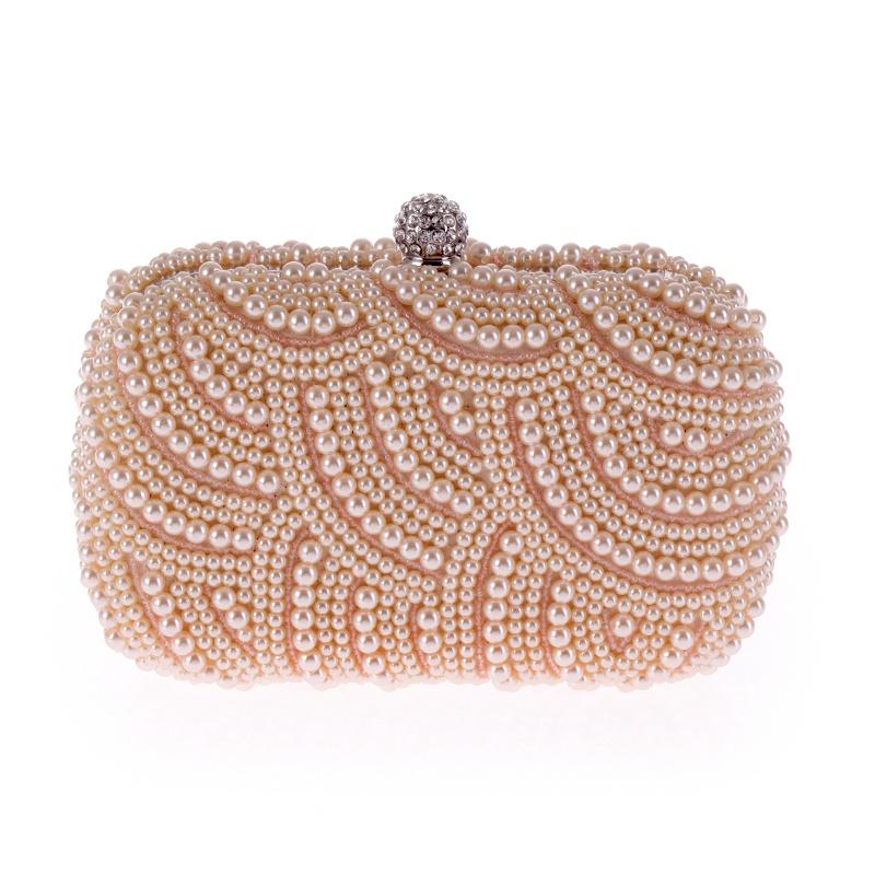 

Woman Evening Bag Pearl Clutch bags Diamond Wallet Wedding Party Banquet Girls Shoulder Bag Fashion Mini Chain Messenger Bags, White