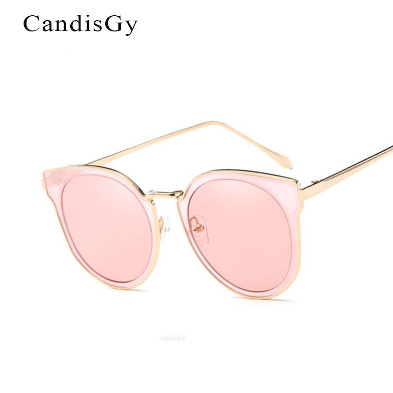 

CandisGy New Arrival 2020 Cat Eye Clear Rose Gold Mirror Women Cateye Sunglasses Fashion Brand Designer Round Sun Glasses Lady