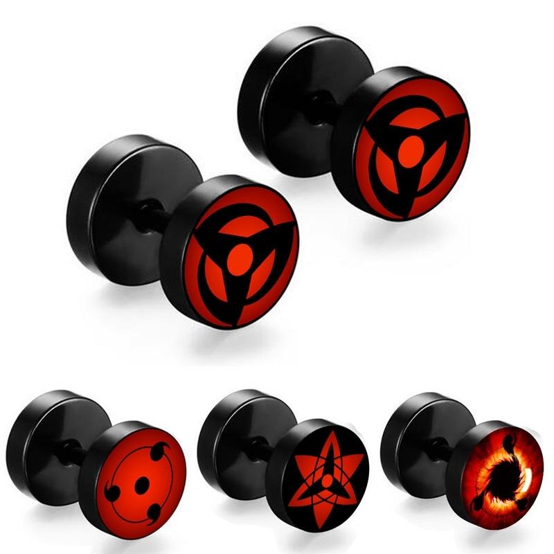 

2pcs/lot Naruto Sharingan Shippuuden Eyes Stainless Steel Earring For Women Men Fake Ear Plug Punk Hip Hop Barbell Ear Stud