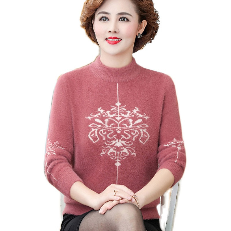 

2021 New Mom Autumn Winter Pullover Thicken Mink Fleece Middle-aged Fashion Sweater Women Plus Size Coat A373 Njw8, 9810 pink