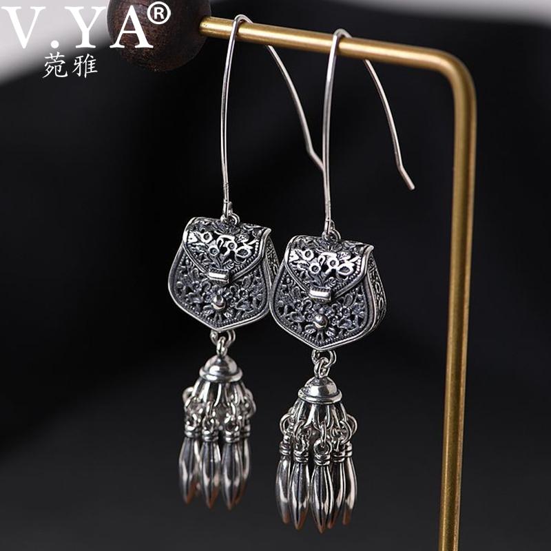 

V.YA S925 Sterling Silver Hollwed Tassel Drop Earring Woman Retro Tassel Sachet Dangle Earring Women Elegant Jewelry Gift