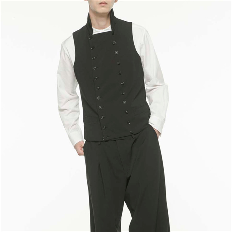 

2021 -6xl!! New Summer-spring European American Double Breasted Male Thin Vest Versatile Personality Jacket Y3HZ, Black