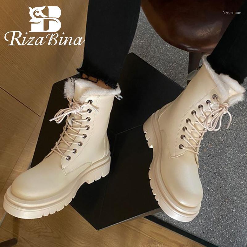 

RIZABINA Women Ankle Boots Warm Fur High Heel Winter Shoes Woman Thick Fur Snow Boot Cross Strap Y Platform Footwear Size 34-431, Black