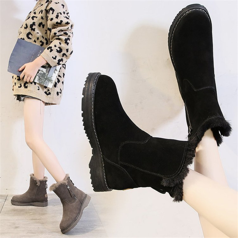 

Leather 2021 New Winter Hot Snow Cold Boots Growing Women's Cotton Shoes HF07, Khaki.