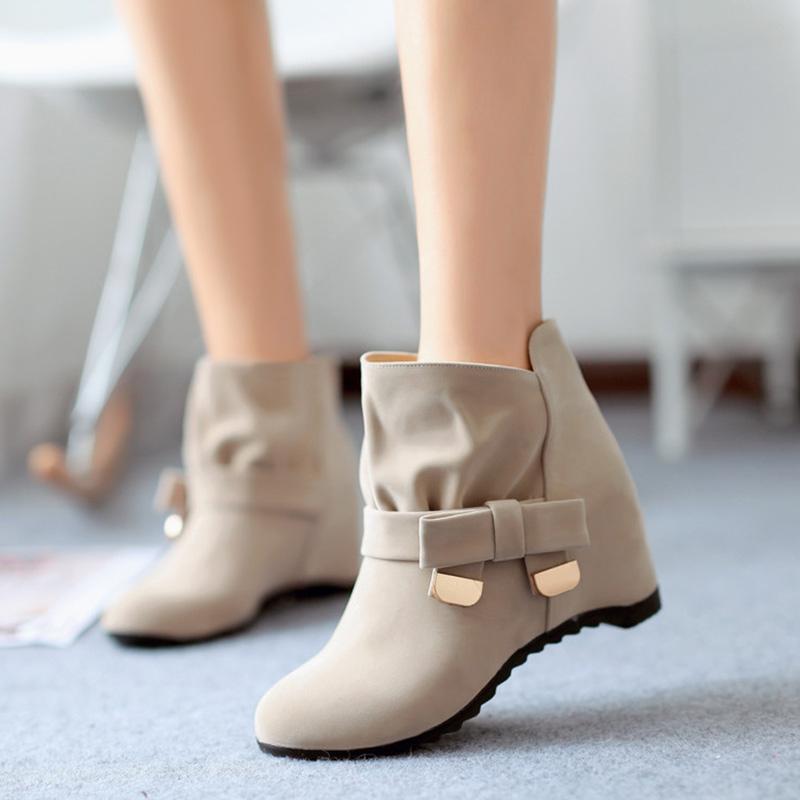 

Women Ankle Boots Woman Height Increasing Low Heels Ladies Short Plush Female Comfort Footwear Women's Warm Shoes Plus Size 43, Beige