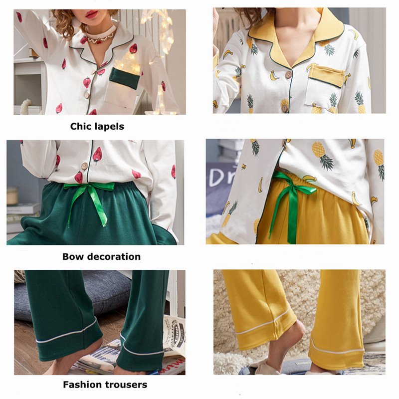 JULY'S SONG Women Cotton Pajamas Sets Spring Autumn Winter Long Sleeve Sleepwear Printing Pajamas For Woman 2 Pieces Homewear 201102