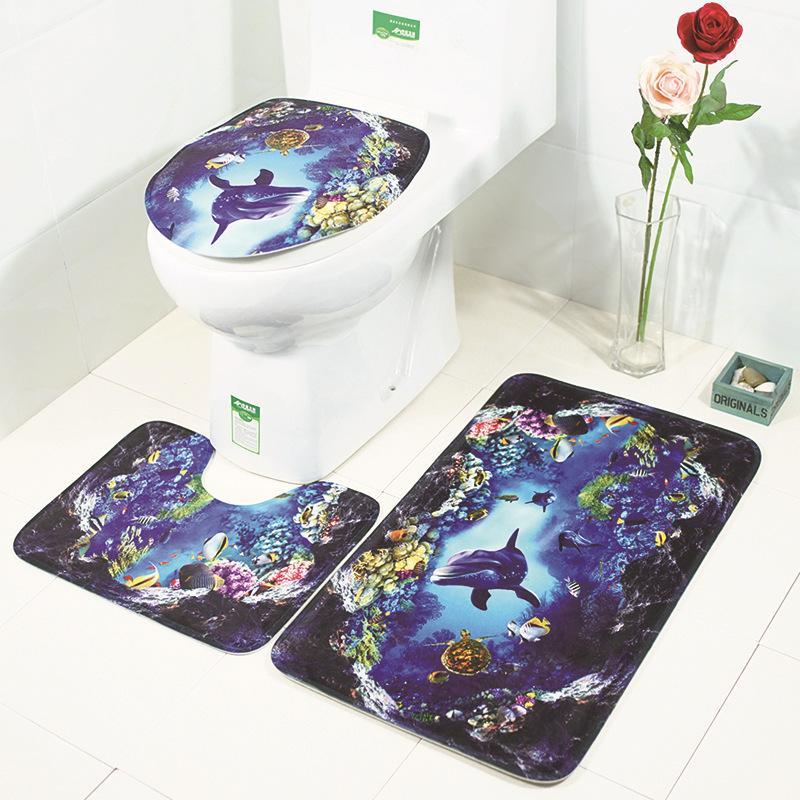 

3d marine dalphin flannel water-proof anti-slip bathroom mats toilet mats1