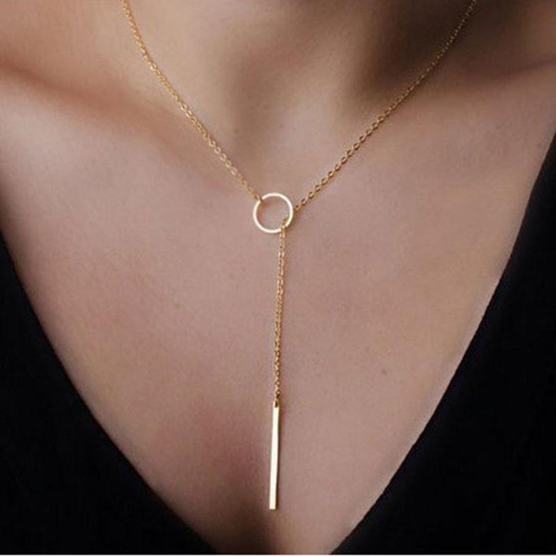 

DIY Custom Gold Necklace Stainless Steel Necklace Ladies Long Round Cuboid Pendant Fashion Jewelry Necklaces 2020