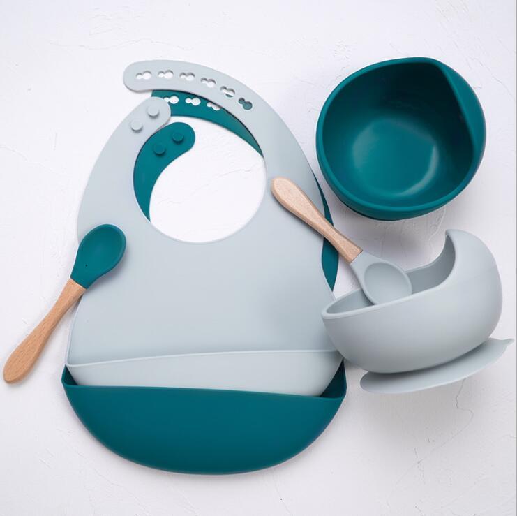 

Feeding Set Food Grade Silicone Bibs Baby Plate Non-silp Suction Bowl Kids Tableware Waterproof Bib BPA Free Spoon SEA DHC4906