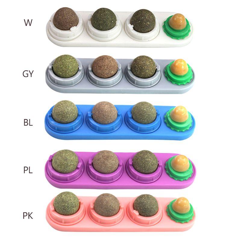 

Cat Catnip Ball Set Self-adhesive Rotated Catnip Silvervine Lick Ball Pet Kitten Molar Teething Cleaning Toy Wall Mount