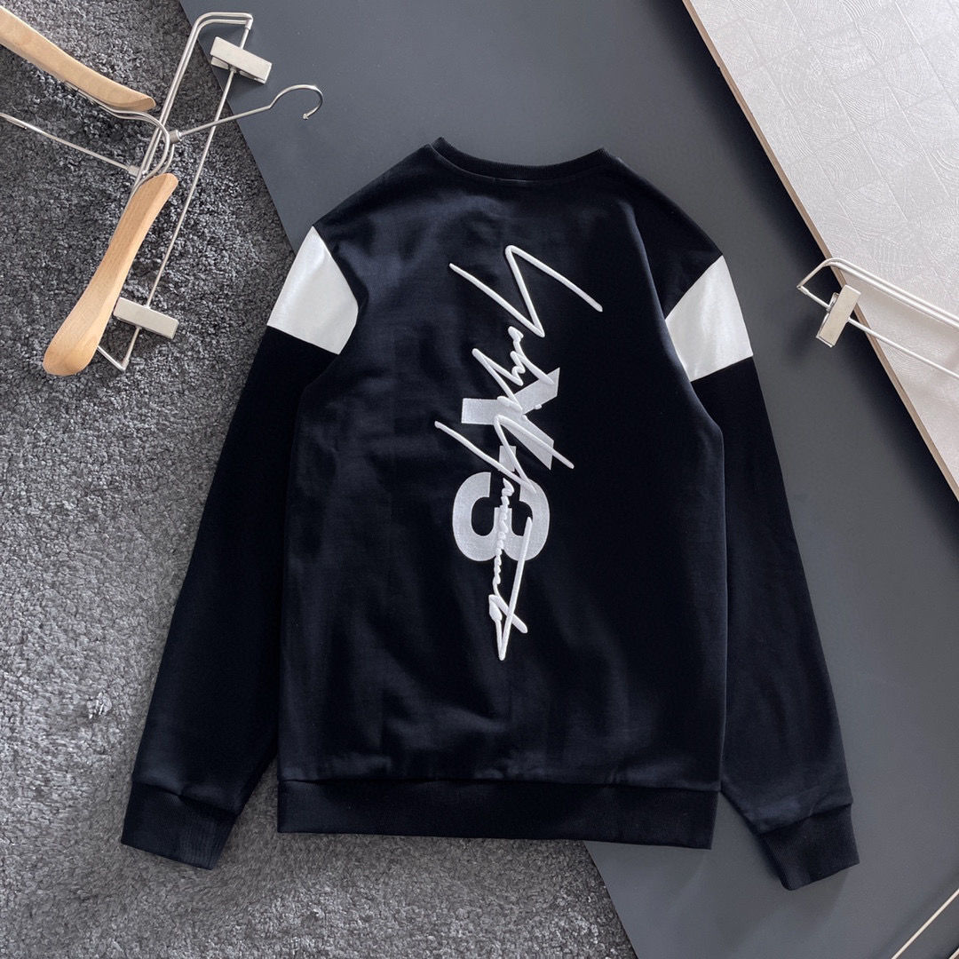 

Men sweatshirts yamamoto Embroidered Signature Cotton Casual Top y3 Round Neck Long Sleeve Sweater hoodie, White