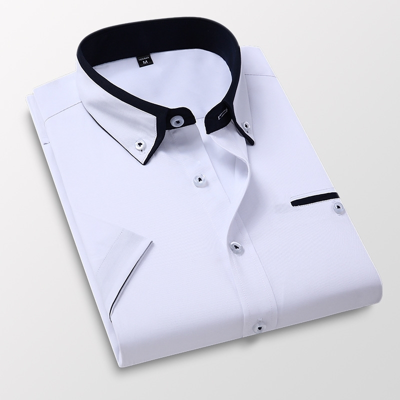 

Mens Short Sleeve Shirts Slim Fit Formal Male White Naby Blue Grey Business Social Dress Shirts Summer Men's Clothing 201120, N2306 khaki