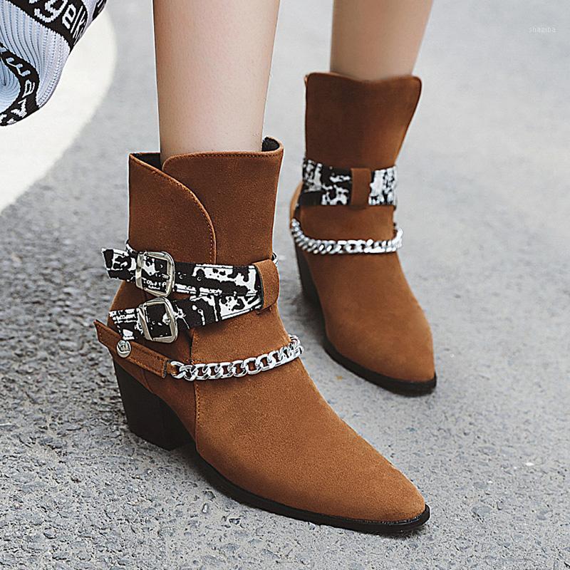 

AIWEIYi Women Shoes New Fashion Sexy Boots Square Toe Ankle Boots Slip On High Heel S Women Lady Shoes Dropship1, Beige