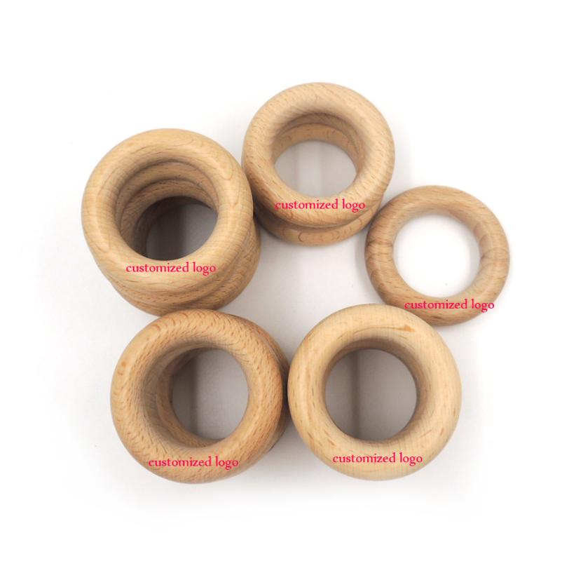 

100pcs 200pcs customized logo 50mm DIY Organic beech Ring round beech Wooden teether nursing toy super smooth WC051w