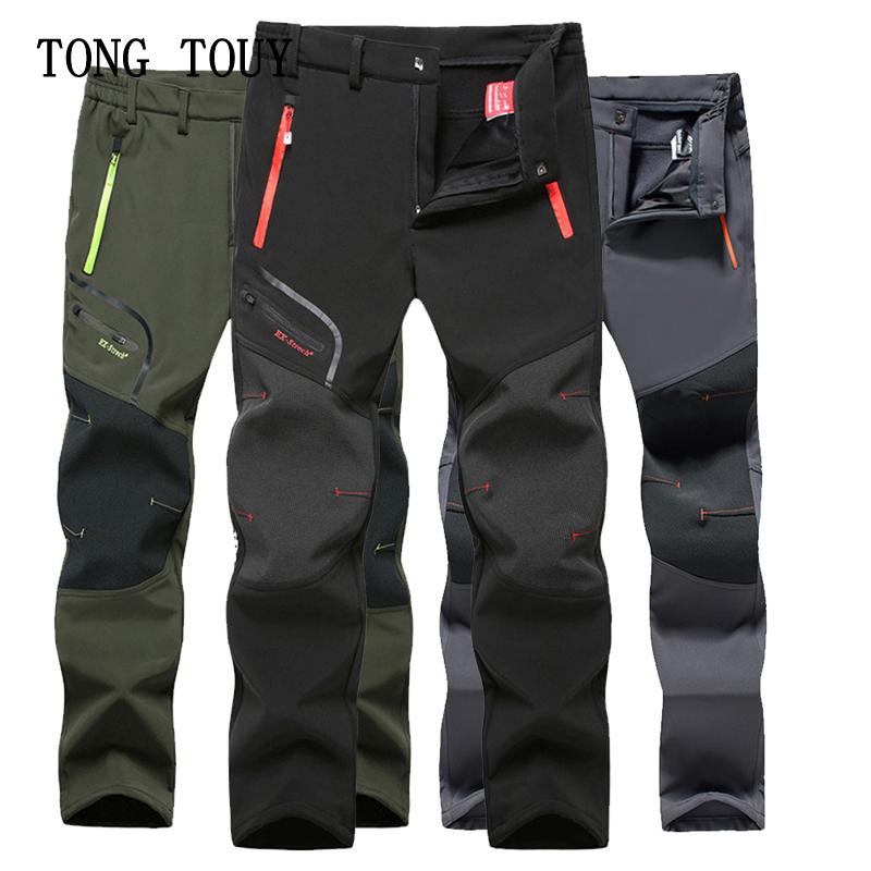 

Tactical Waterproof Hiking Pants Men Stretch Softshell Fleece Pants Outdoors Sports Autumn Winter Mountain Man, Blue for summer
