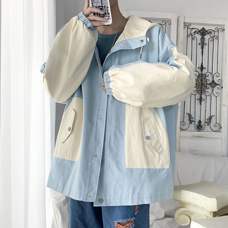 

Men's Jackets 2021 Spring and Autumn New Collar Hat Sew Size S-5xl Jacket Two Workpieces Made Top Male Tools RHI3, Blue