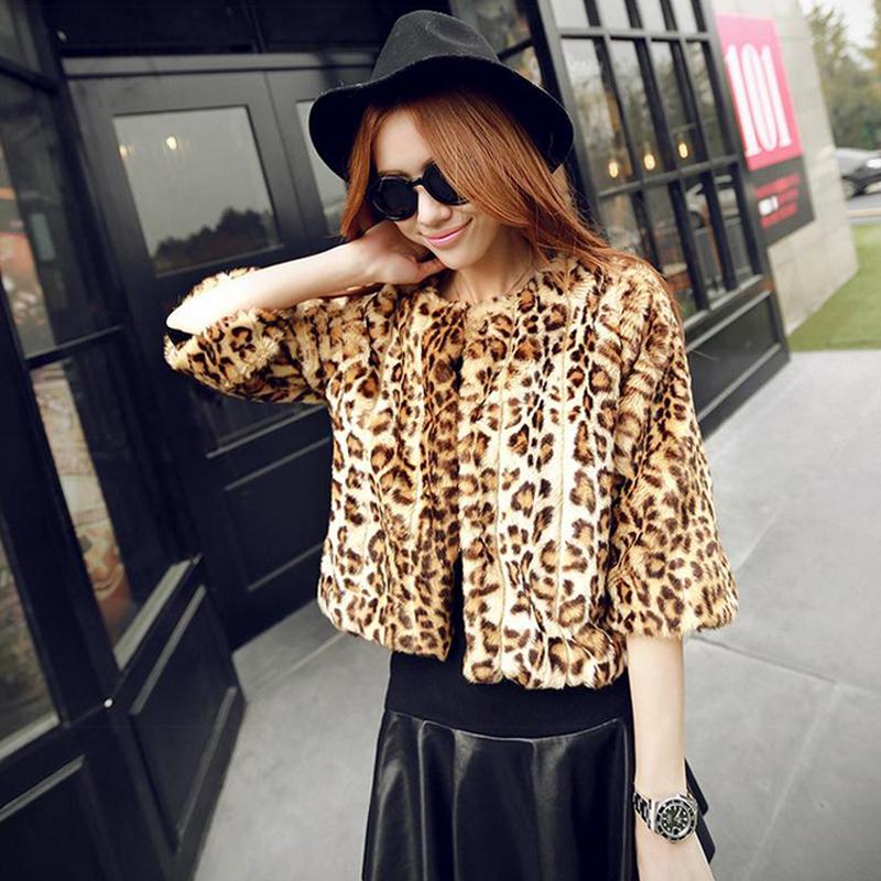 

Womens Fur Coats Collarless O-neck 2/6 Sleeve Wide-waist Jackets Overcoats Outerwear Sexy Wild Leopard Parkas /M/L/XL Q6812, As pic