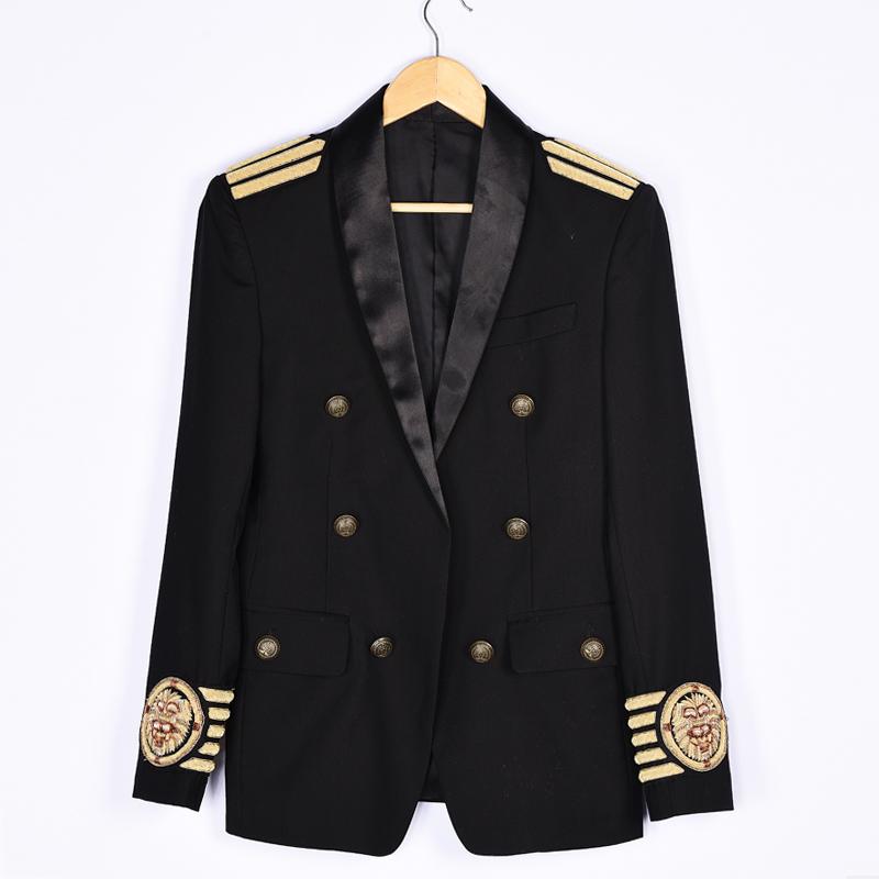 

2020 New men' clothing Fashion personality embroidered jacket casual slim small suit stage hip hop dancer singer costumes, Black