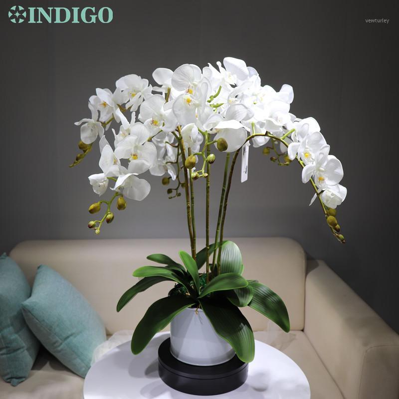 

INDIGO- (9pcs/lot With Vase) White Orchids DIY Flower Arrangment Real Touch Table Centerpiece Wedding Party Event Free Shipping1, 1 set without vase