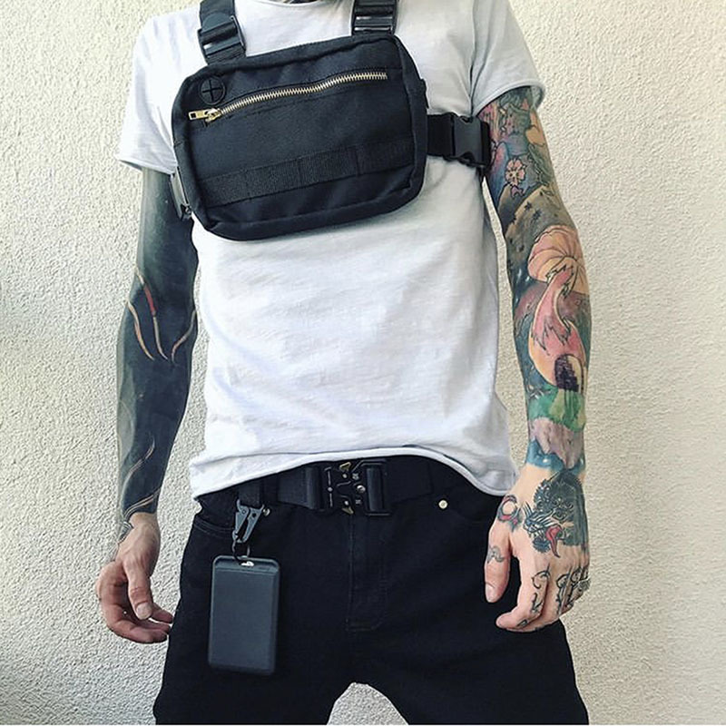 

New Chest Bag For Men Tactical Vest Bag Casual Function Chest Rig Bags Streetwear For Boy Waist Pack Male Kanye 072002 C1026, Black chest bag