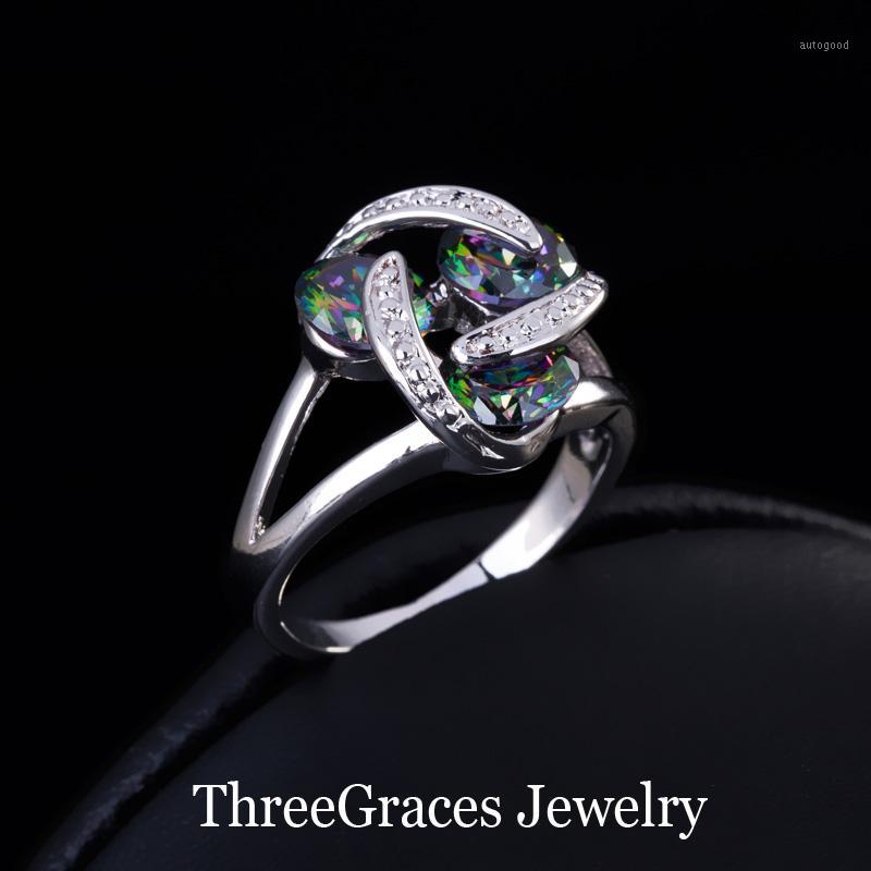 

Cluster Rings Fashion Ladies Jewelry Geometric Round Shape Mystic Created Crystal Big Women For Holiday Gift RG0231