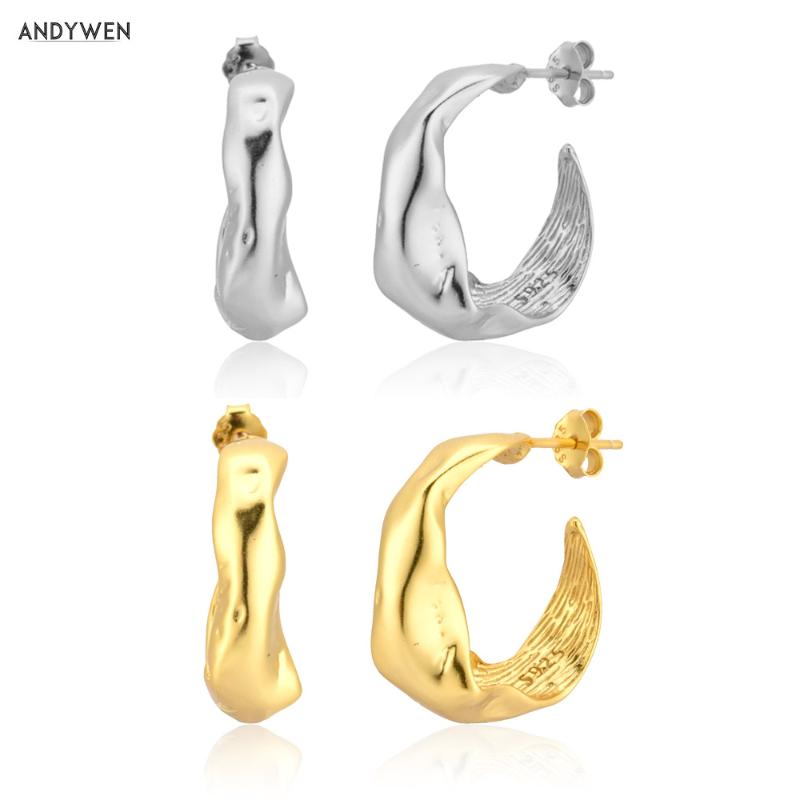 

Hoop & Huggie ANDYWEN 925 Sterling Silver European 17mm Circle Hoops Loops Gold Irregular Geometric 2021 Rock Punk Jewelry Fashion Wedding