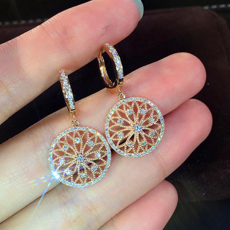 

Hoop & Huggie Luxury Female Gold Color Earrings Ethnic Circle Zircon Stone Wedding Vintage Flower For Women