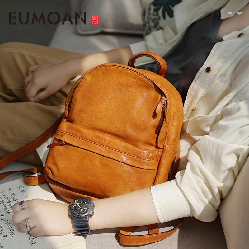 

EUMOAN Vintage handmade ladies backpack, washed old cowhide shoulder bag, soft texture duplex backpack1, Black