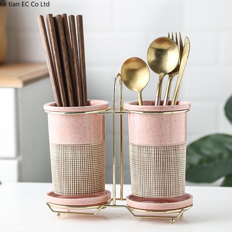 

European-style retro ceramic chopstick holder spoon drain rack kitchen spoon storage box household chopstick cage1