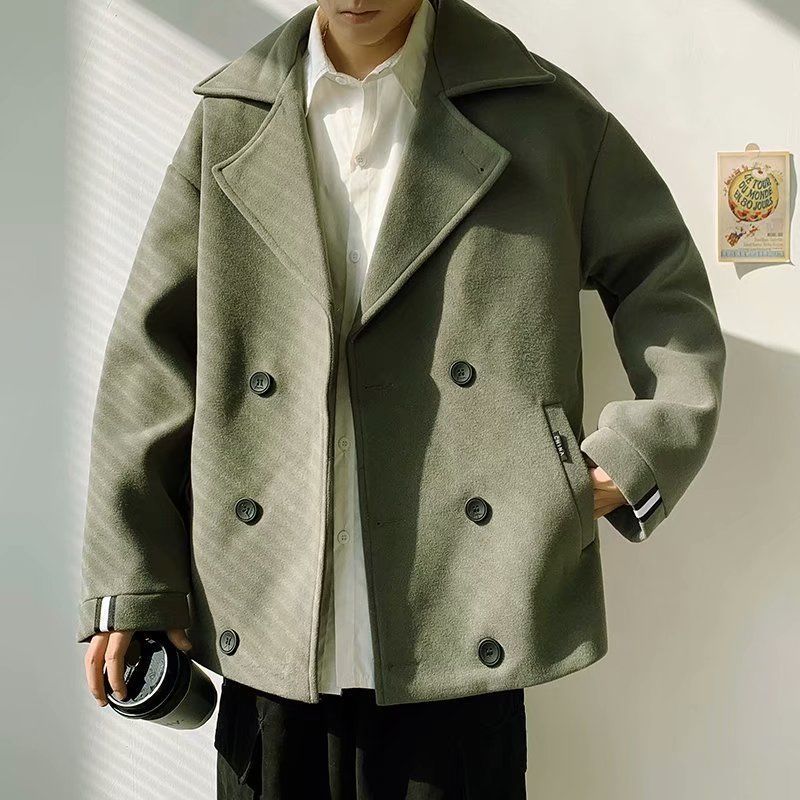 

Coat 2021 Male Autumn Thin New Winter Pure Wool Jacket Lapel Fashion Young Men's Clothes 7IXR, Army green.
