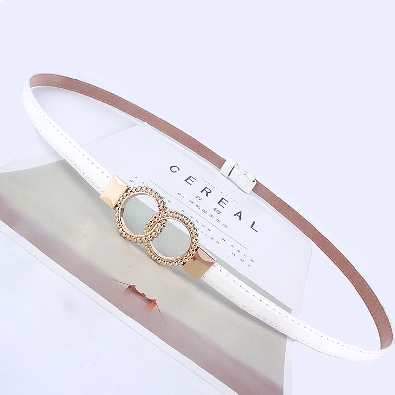 

fashion Adjustable patent women waist leather belt golden round buckle girdle for dresses female ladies waistband straps white