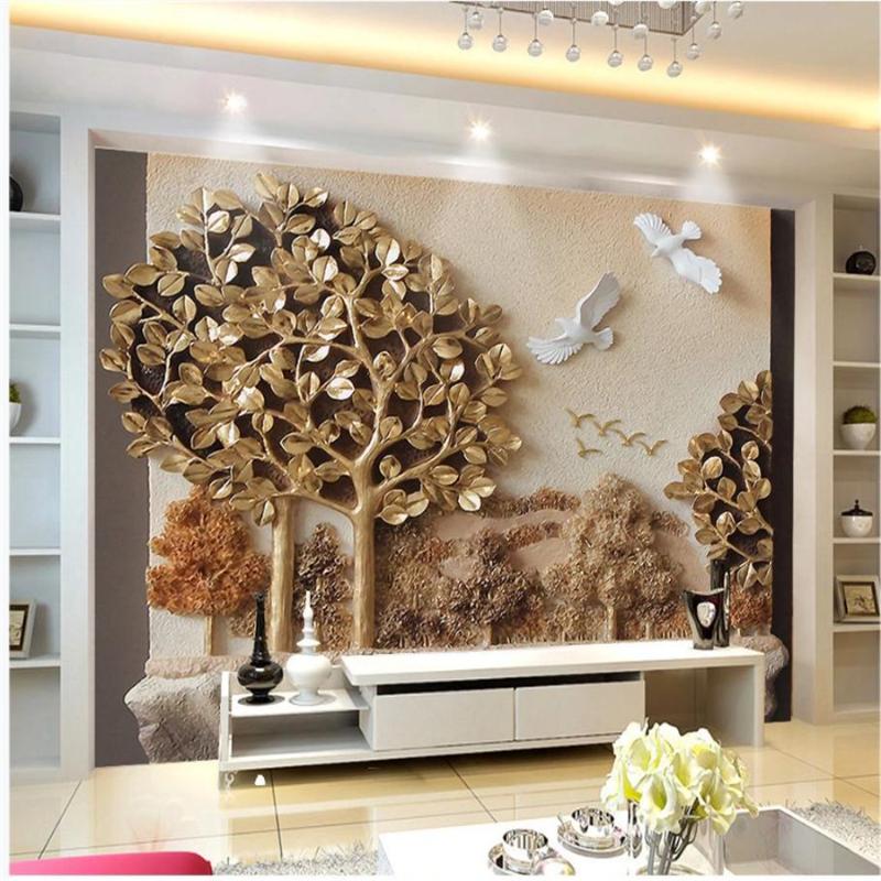 

classic painting wallpaper Landscape painting relief wallpapers TV background wall decorative living room mural, As pic