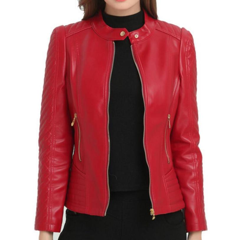 

New women's jacket pu leather coat fashion slim motorcycle middle-aged leather female jacket autumn winter outwear steerwear, As photo 4