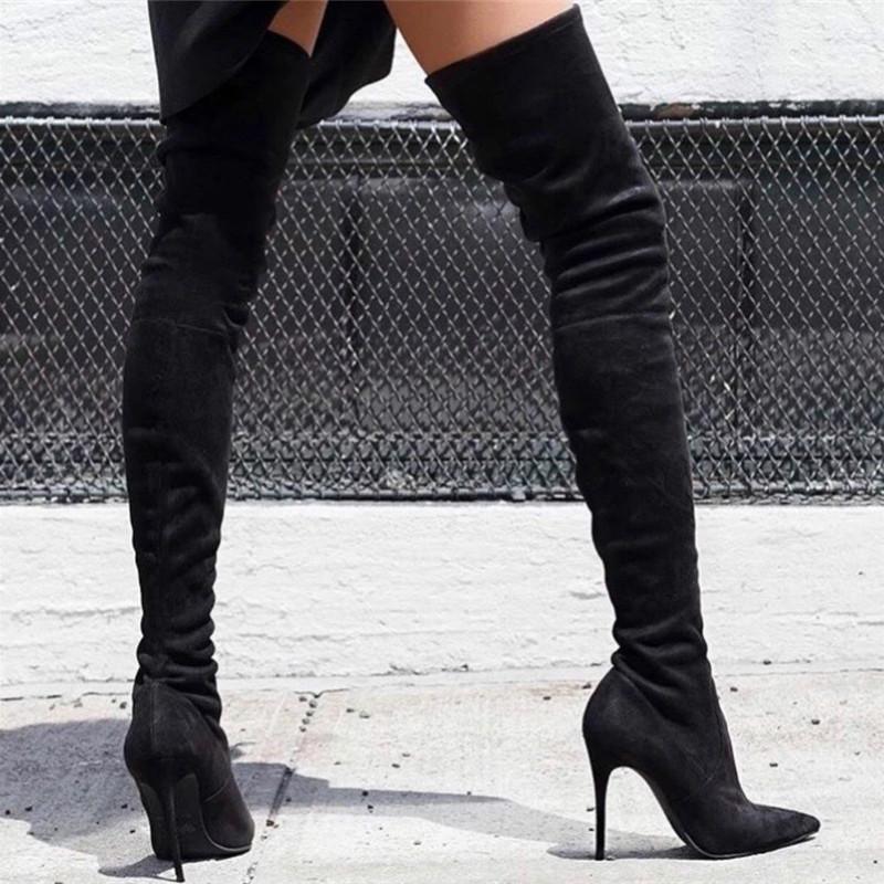 

Over-the-knee Women Autumn Boots Pointed Stretch Cloth Stiletto High Heel Socks Shoes for Female Fashion Black Thigh High Botas1