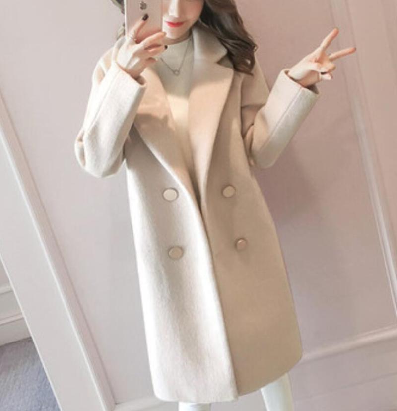 

M-2xl large size multi-color woolen coat female 2020 new female middle long section Korean thick coat woolen jacket, As photo 4