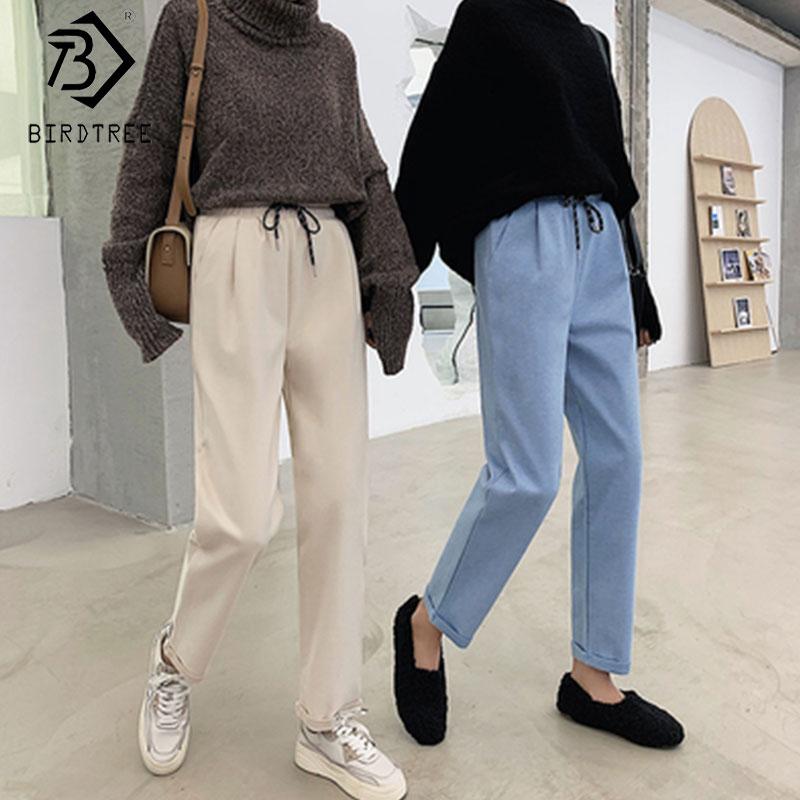 

Winter Thicken Women Pencil Pants Plus Size Wool Pants Female Autumn High Waist Loose Trousers Capris Good Fabric B00015N, Black