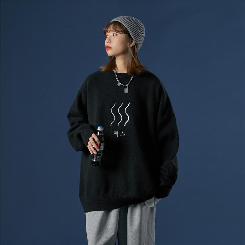 

Loose Fit Black Knit Jumpers for Women Fashion Trends Clothing Ladies Vintage Crewneck Halloween Sweater Oversize Pullover Tops