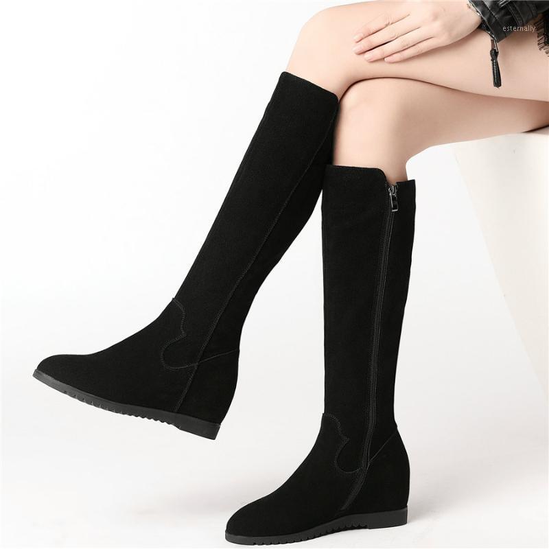 

Winter Thigh High Oxfords Shoes Women Genuine Leather Wedges High Heel Knee Boots Female Round Toe Platform Pumps Shoes1, Black