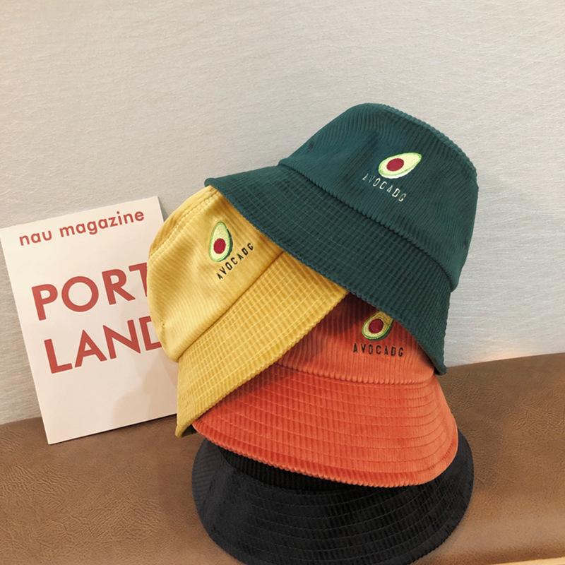 

New Corduroy Fisherman Hats Men Women Bucket Hat Summer Spring Shade Cotton Caps Mbroidered Avocado Outdoor Women's Hat, White