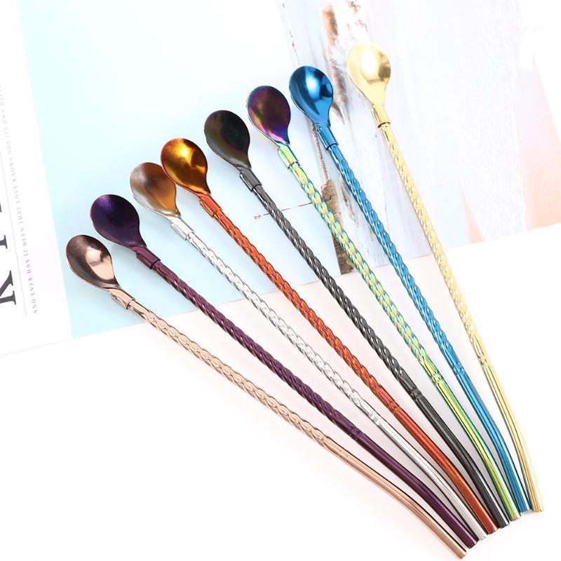 

Long Twisted Straw Spoon Portable Gold Scoop Reusable Colored Stainless Steel Straws Cocktail Coffee Stirring Spoon1