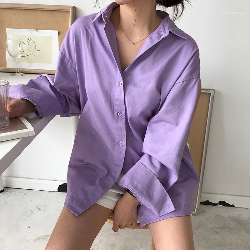 

ins mid-length shirt blouse women Korean style blouses long sleeve womens tops plus size clothing streetwear Lazy style shirts1, Purple