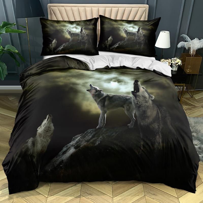 

3D White Bed Linen Design Animal Duvet Cover Sets Pillow Sham King Queen Super King  Full Size 160*200cm Wolf Bedding Set, Wolf017-white