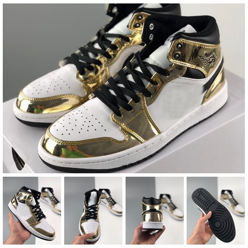 

2020 New 1 Mid SE Metallic Gold Mens Basketball Shoes 1s Trainers Sneakers Sports des Chaussures Zapatos with Box Size 40-46