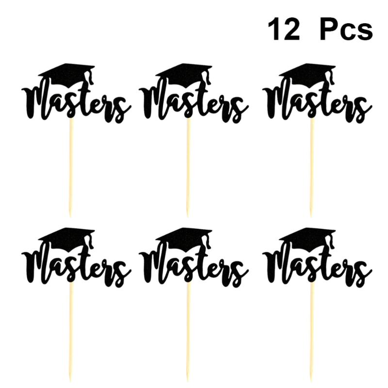 

12pcs Masters Doctoral Hat Shaped Cake Toppers Paper Cake Picks Cupcake Decor Party Supplies for Graduation Day