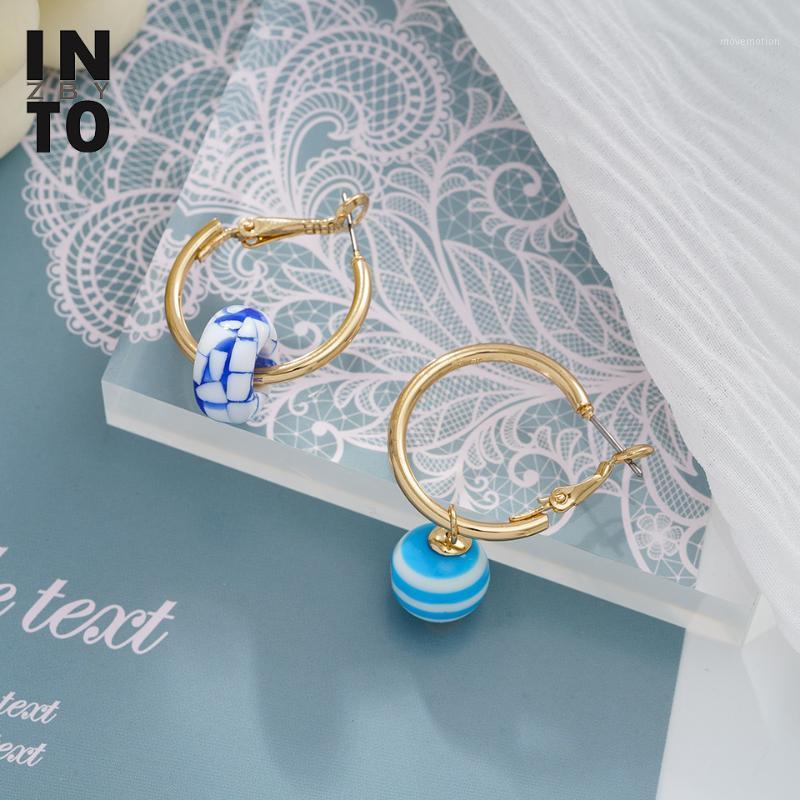 

Into Charms Blue Glass Ball Hoop Earrings For Women Geometric Gold Color Round Circle Earrings Fashion Jewelry 2020 Party Gift1