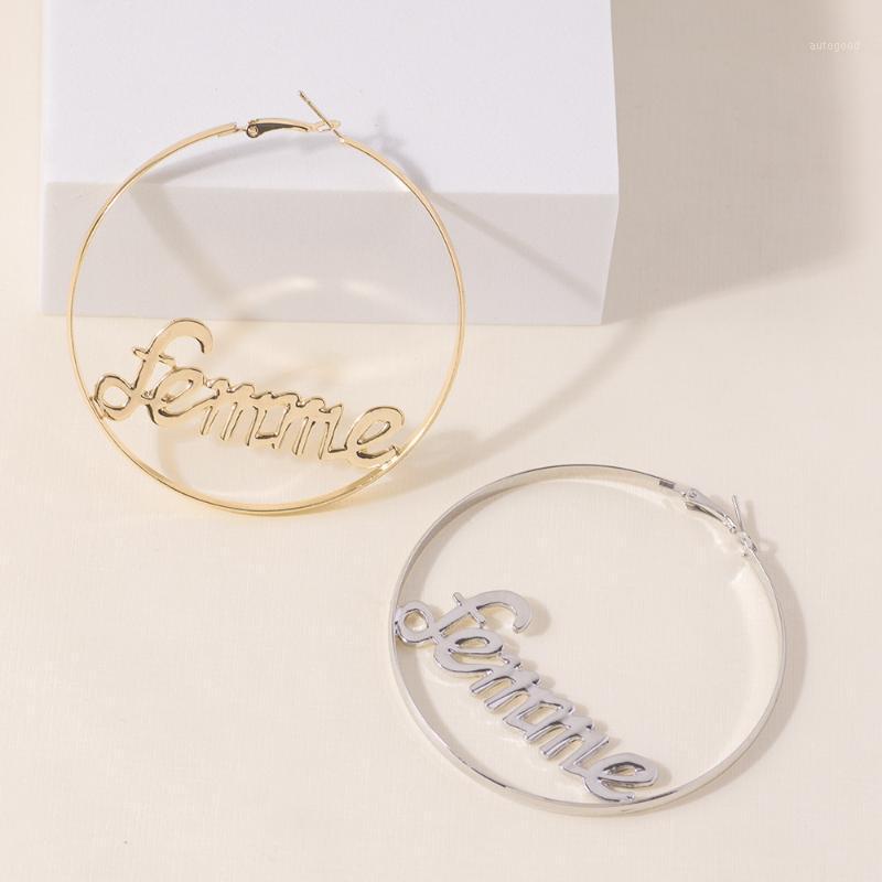 

Hoop & Huggie Exaggerated Femme Lettered Big Earrings For Women Sexy Hip-hop Round Earring Hollow Out 2021 Statement Fashion Jewelry1